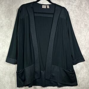 Easywear By Chico's‎ Kimono Cardigan Sweater Women Size 2 Large Black Open Front